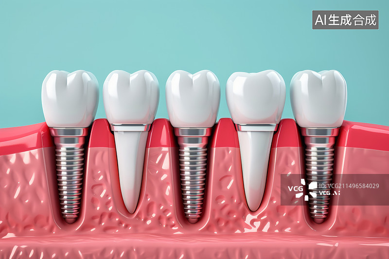 【AI数字艺术】牙齿种植的3D渲染模型图图片素材