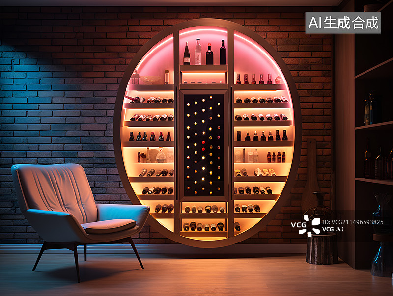 【AI数字艺术】沙发旁的红酒酒柜图片素材