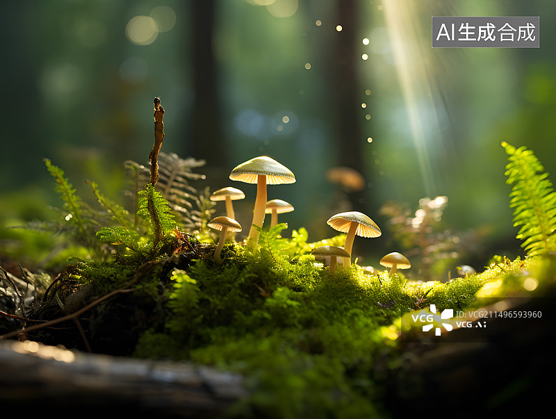 【AI数字艺术】原始森林里的蘑菇图片素材