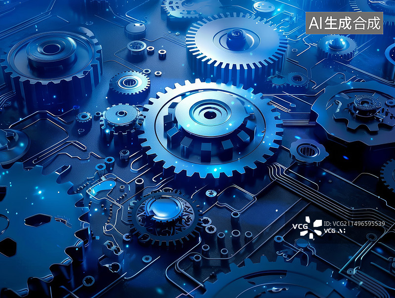 【AI数字艺术】蓝色工业科技机械先进制造业齿轮背景图片素材