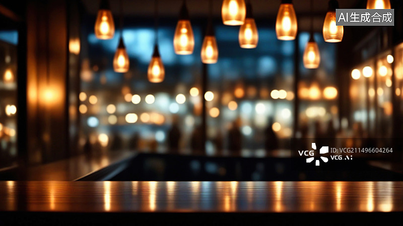 【AI数字艺术】餐厅灯光下的桌子特写镜头图片素材