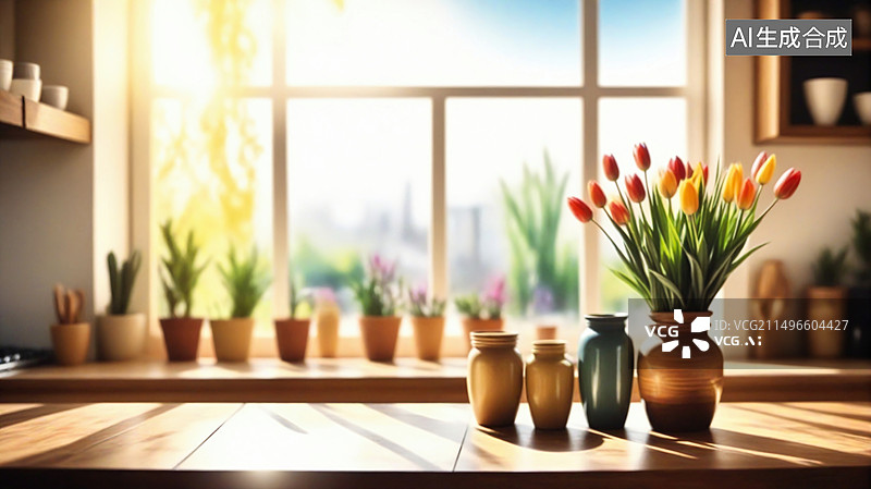 【AI数字艺术】家里桌子上花瓶的特写镜头图片素材
