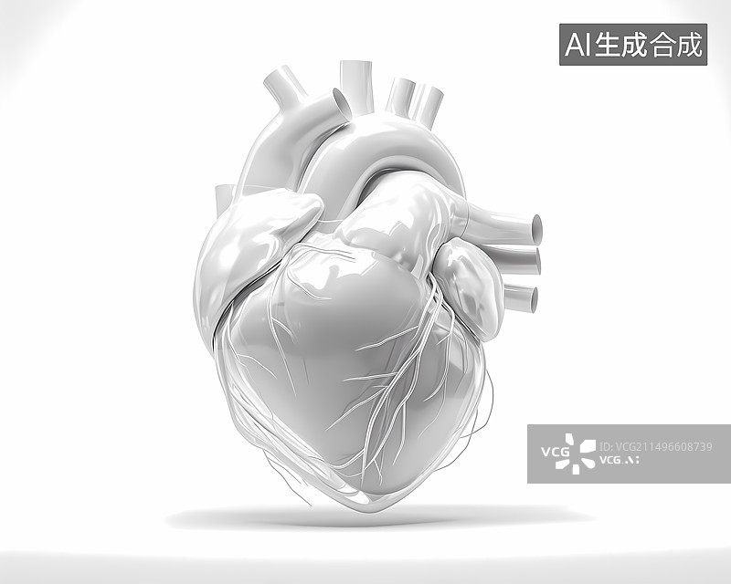 【AI数字艺术】一个白色的人造心脏三维插画图片素材