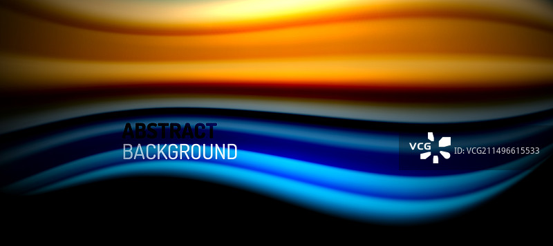 黑色背景上的模糊蓝橙色波浪图片素材