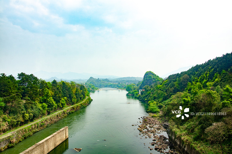 广西桂林灌阳县水车的灌江两岸风光图片素材