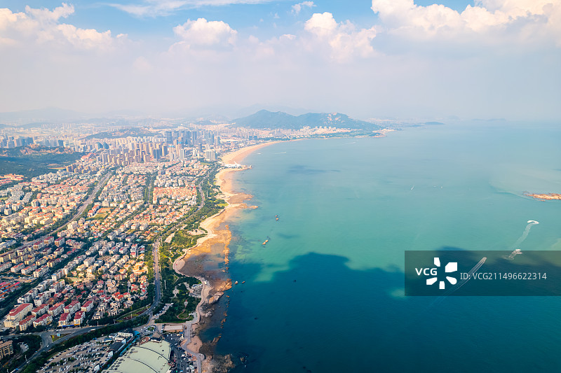 中国山东青岛海滨城市风光航拍图片素材