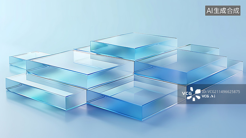 【AI数字艺术】蓝色,玻璃,透明,空间,方块商务背景图片素材