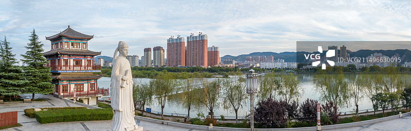 河南省宜阳县城市建设航拍唐代诗人李贺公园图片素材