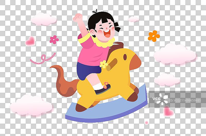 六一儿童节儿童坐木马矢量元素图片素材
