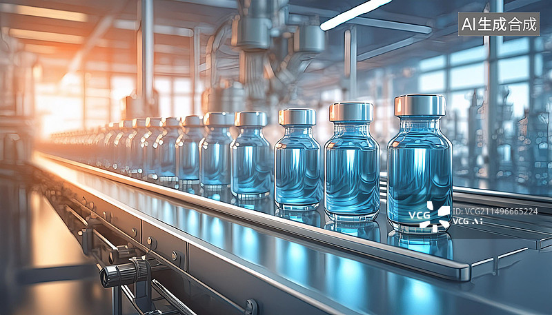 【AI数字艺术】现代制药工厂内部流水线图片素材