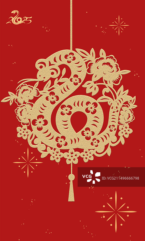 剪纸风蛇年春节新年海报红包封面图片素材