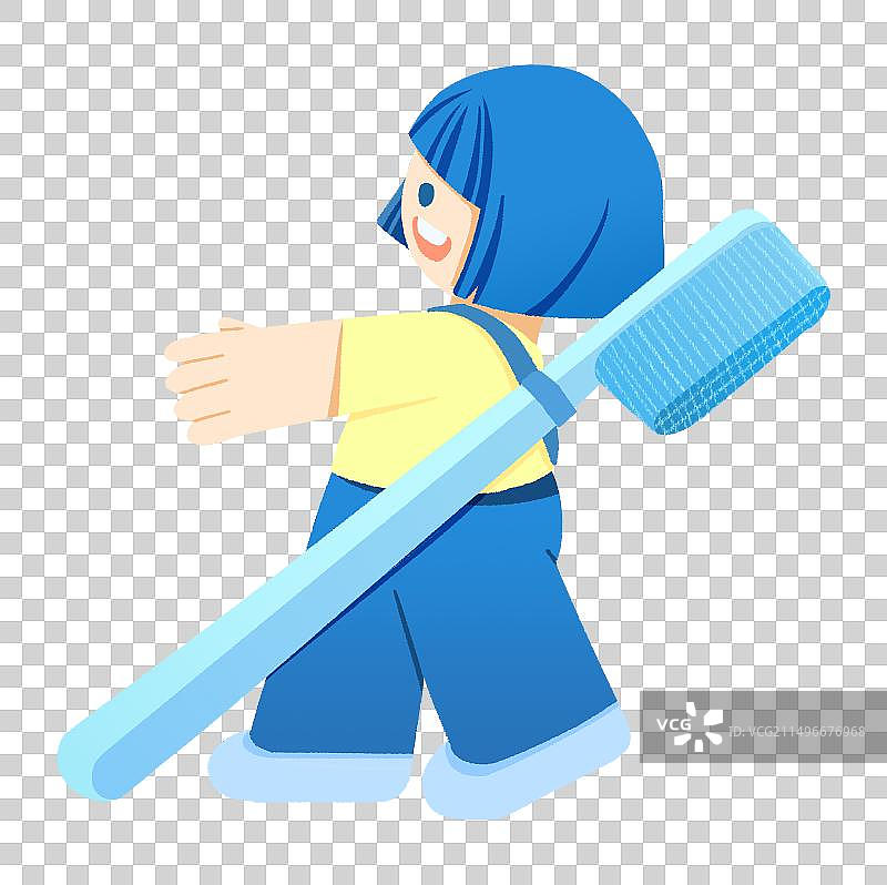 背着牙刷张开双手的小女孩手绘插画元素图片素材