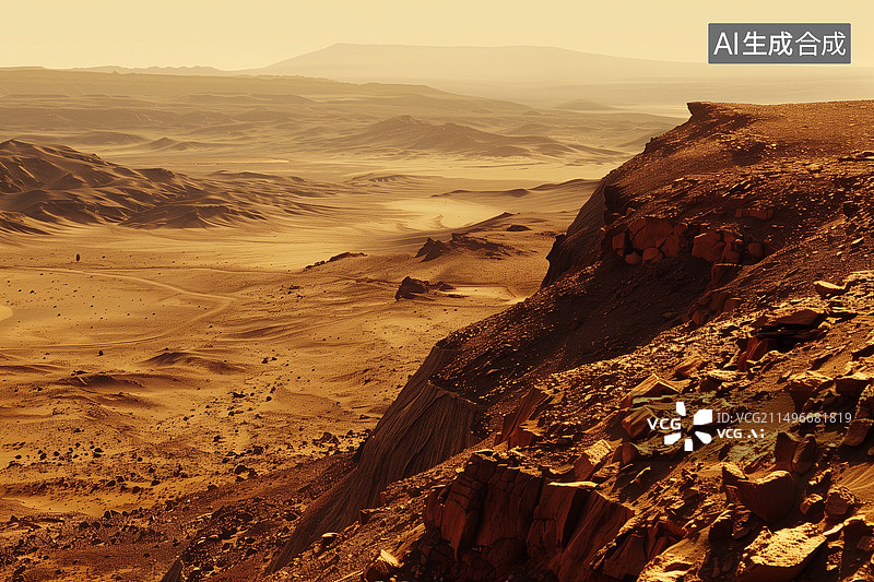 【AI数字艺术】满是沙砾沙土的荒凉火星表面3D科幻场景插画图片素材