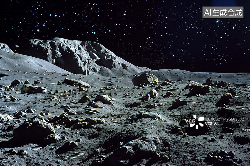 【AI数字艺术】满是沙砾沙土的荒凉月球表面3D科幻场景插画图片素材