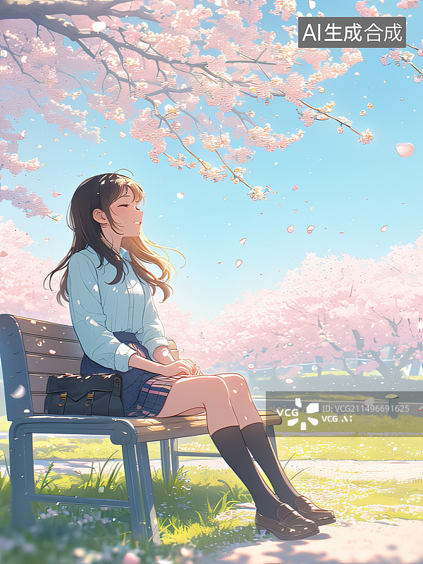 【AI数字艺术】春日樱花少女插画图片素材
