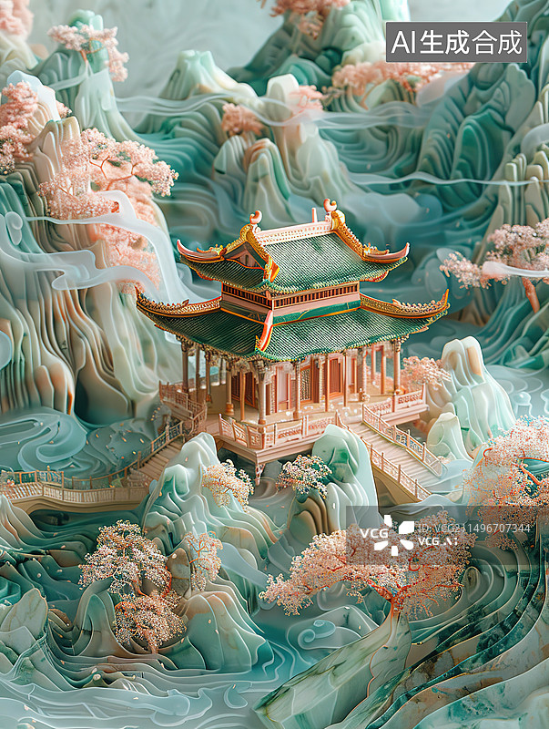 【AI数字艺术】寺庙里的花图片素材