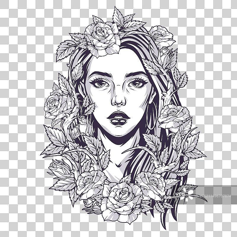 鲜花主题的单色调贴纸图片素材