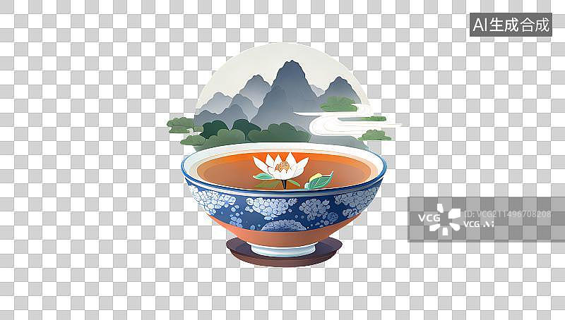 【AI数字艺术】一杯茉莉花茶，插画素材海报图片素材