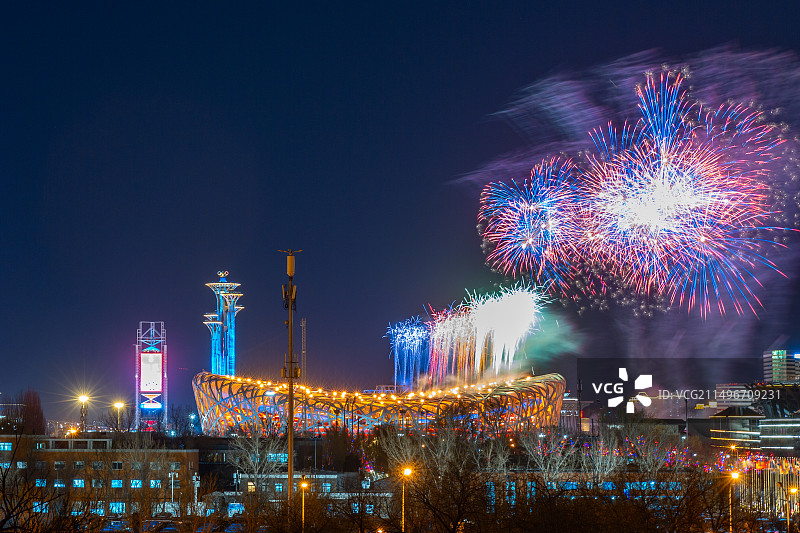 北京市鸟巢冬奥会闭幕式烟花表演秀，奥运会烟花图片素材