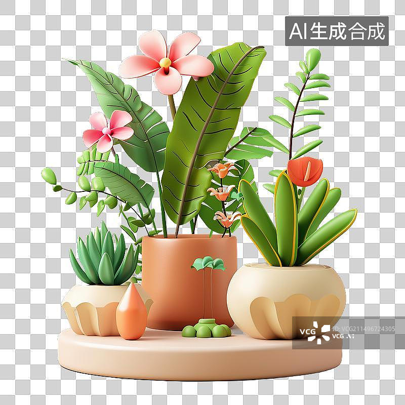 【AI数字艺术】多肉植物 卡通 免扣元素图片素材