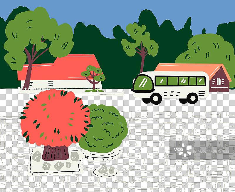 稚拙风格的停车场风景图片素材