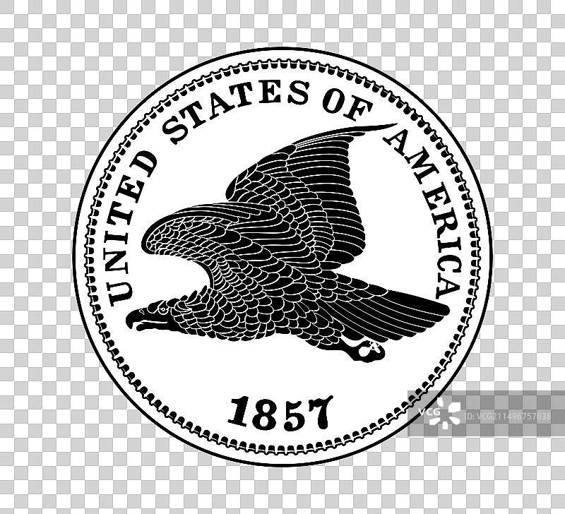 美国货币一美分硬币1857年图片素材