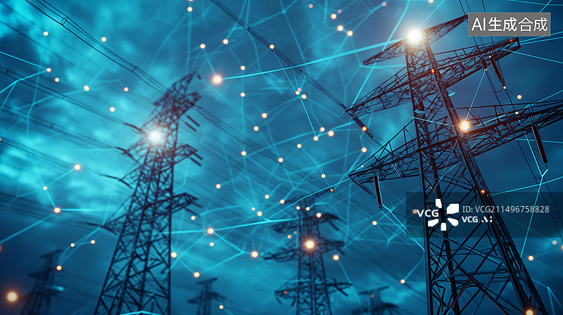 【AI数字艺术】电力能源题材，输电网络图片素材