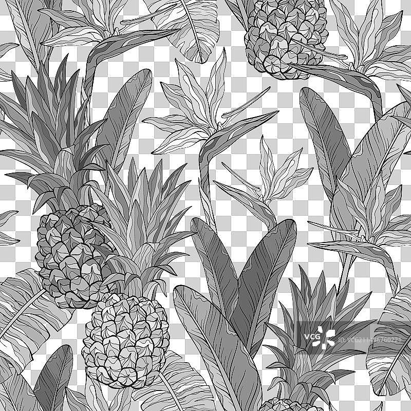 无缝单色菠萝小鸟图案图片素材