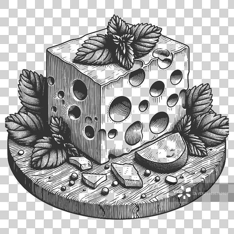 奶酪拼盘雕刻素描图片素材