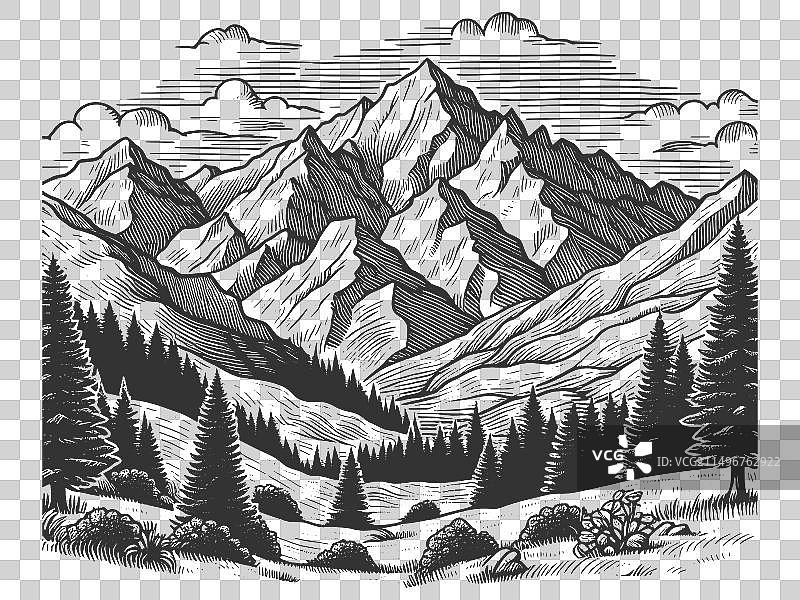 森林雕刻山地景观图片素材