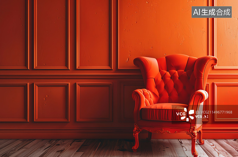 【AI数字艺术】红色沙发上的空椅子图片素材