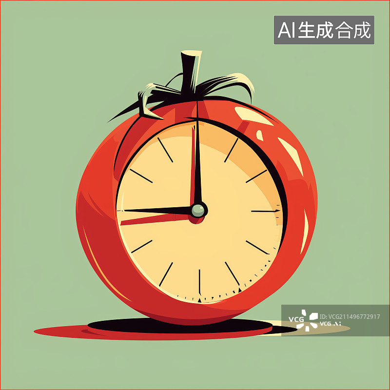 【AI数字艺术】带计时器的番茄，时间管理技术插画图片素材
