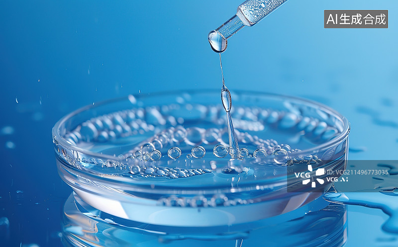 【AI数字艺术】蓝色背景下的水的特写镜头图片素材