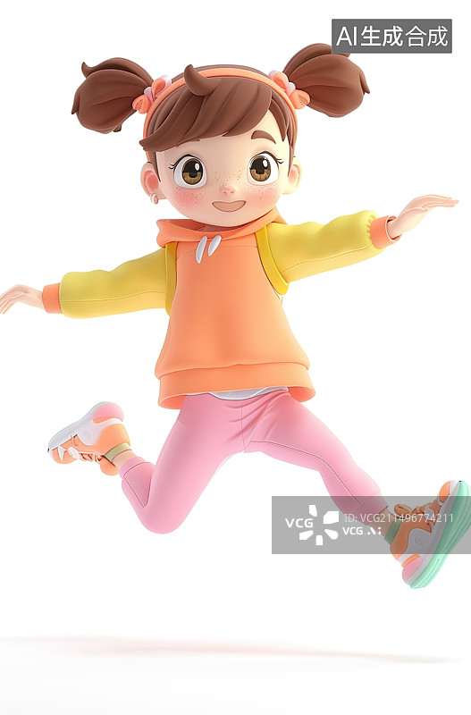 【AI数字艺术】快乐的小女孩跳跃图片素材