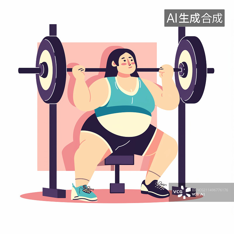 【AI数字艺术】夏天女孩健身减肥举重锻炼插图，女孩直播训练概念插画图片素材