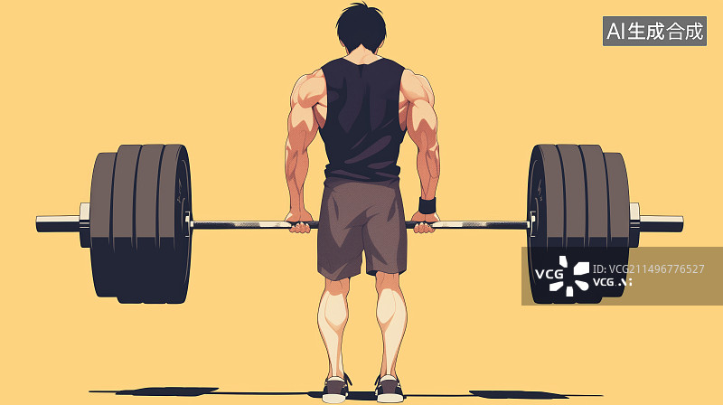 【AI数字艺术】健美男生正在进行举铁训练图片素材
