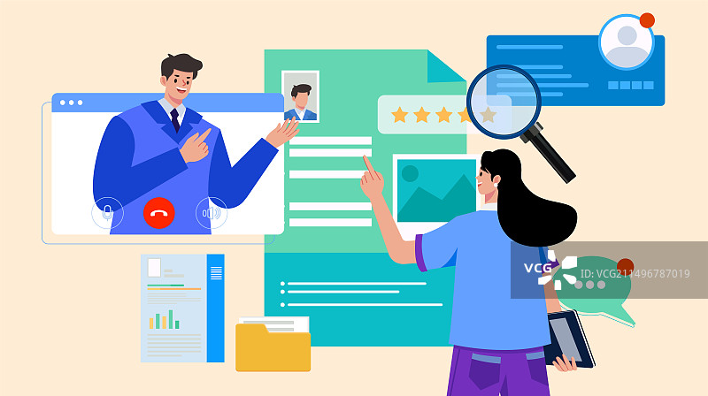 互联网面试扁平化插画图片素材