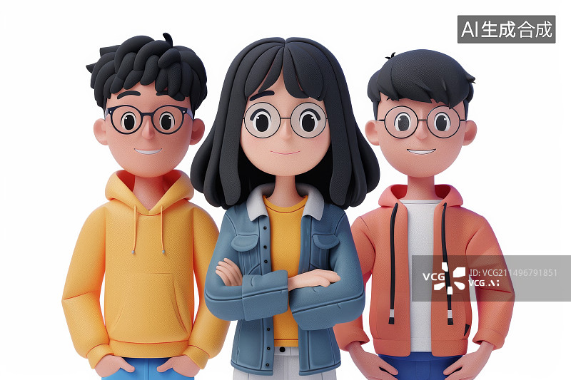 【AI数字艺术】白色背景下的兄弟姐妹3D人物图片素材