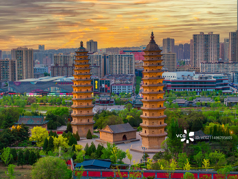 太原双塔寺公园航拍图片素材