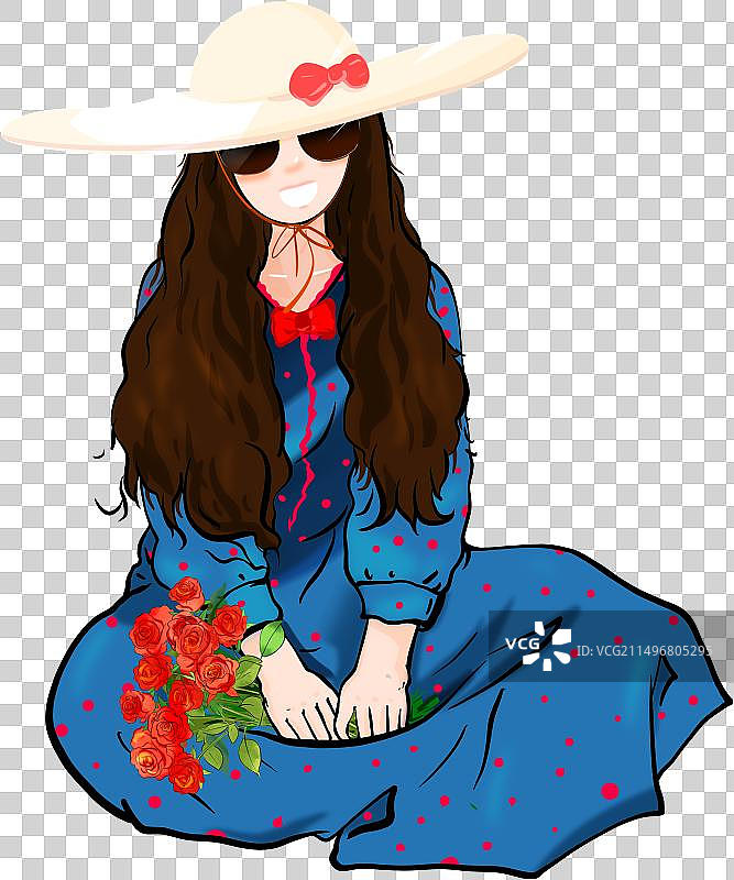 夏天，露营，设计，元素，露营车，帐篷，女孩，鲜花图片素材