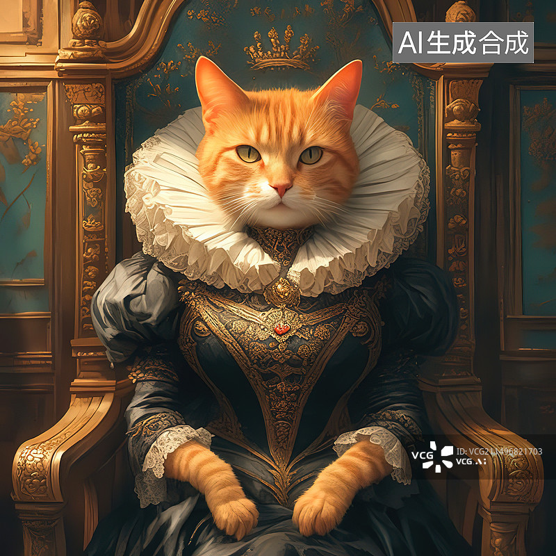 【AI数字艺术】3D立体效果猫咪女王图片素材