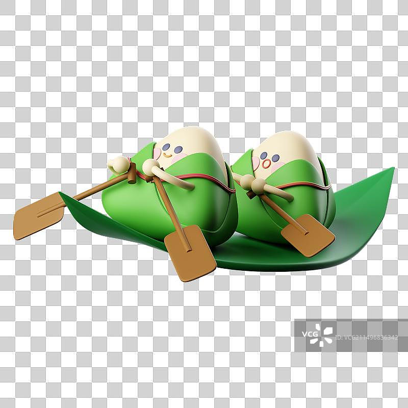 三维立体可爱风卡通粽子端午节划船插画免抠元素图片素材