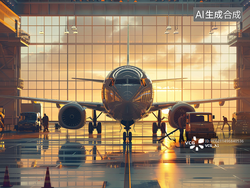 【AI数字艺术】飞机停在维修区检查 航空航天安全图片素材