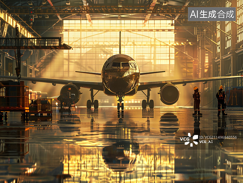 【AI数字艺术】飞机停在维修区检查 航空航天安全图片素材