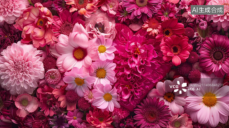 【AI数字艺术】粉红色花朵铺满的背景图片素材