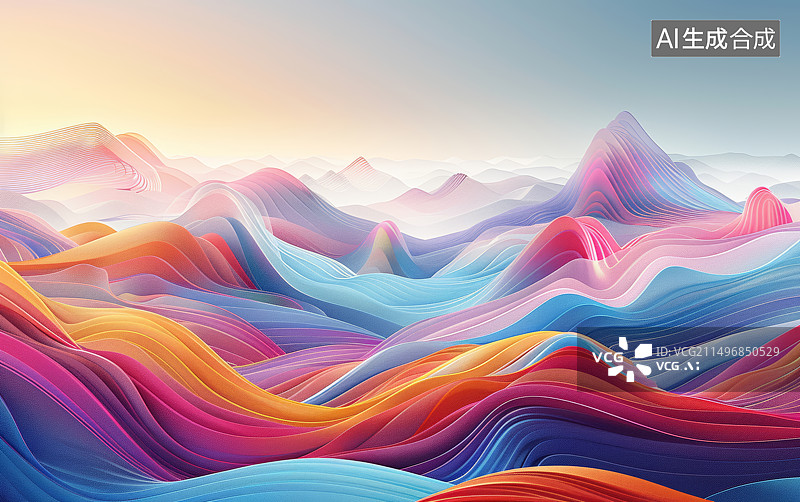 【AI数字艺术】彩色曲线纹理抽象地形山脉天空背景图片素材