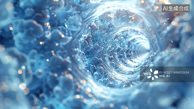 【AI数字艺术】蓝色水晶宝石材质漩涡通道抽象背景图片素材