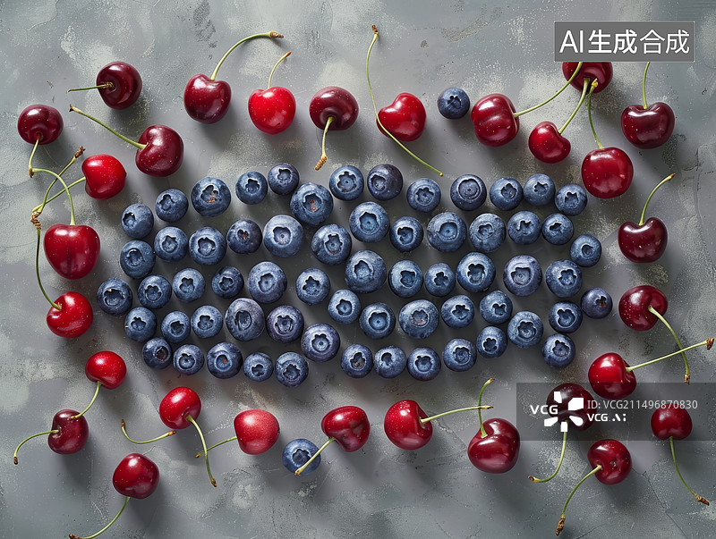 【AI数字艺术】蓝莓和樱桃车厘子摆在桌上图片素材