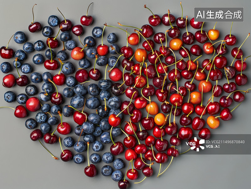 【AI数字艺术】蓝莓和樱桃车厘子摆在桌上图片素材