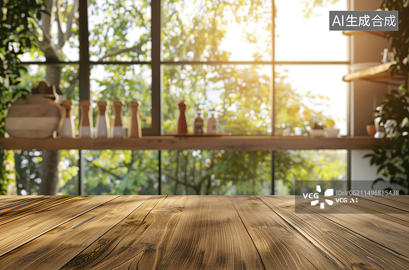 【AI数字艺术】家里靠窗的木桌特写镜头图片素材